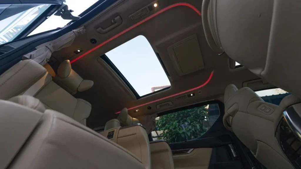 Alphard cabin ceiling and sunroof with ambient lighting